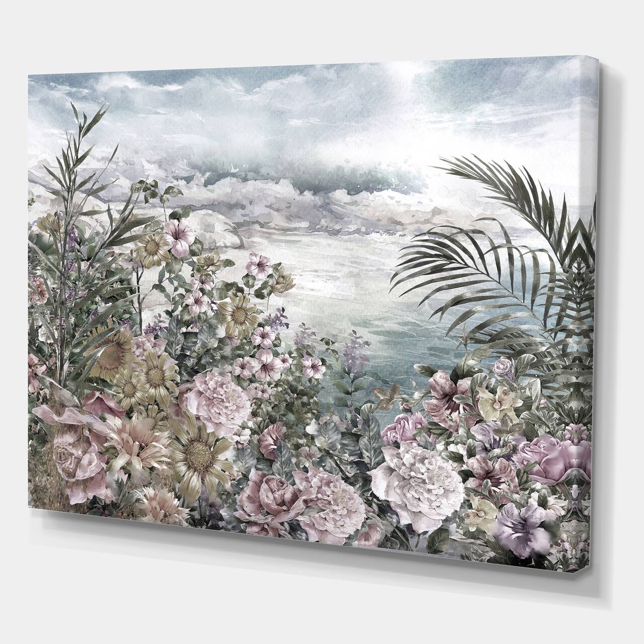 Designart - Retro Flowers By The Sea Side - Vintage Canvas Wall Art Print